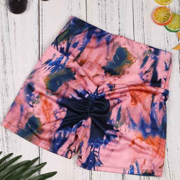 Pink Tie-dye Scrunch Butt Yoga Shorts - Picture 7 of 13